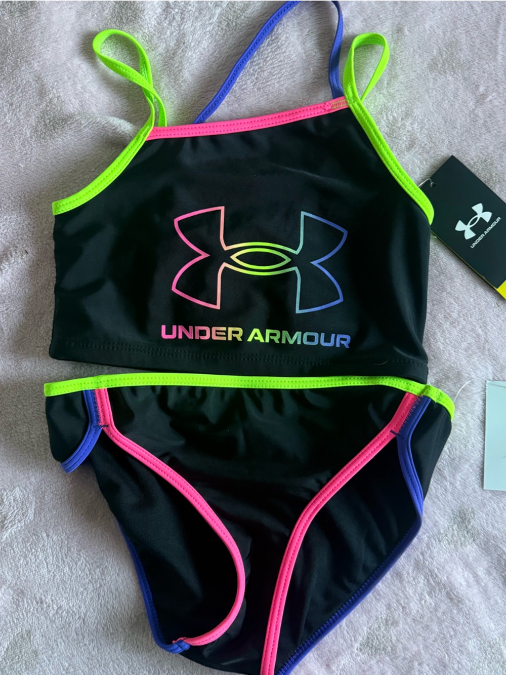 Under Armour Black Bikini Top with Neon Green, Pink & Purple Trim
